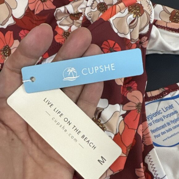 CUPSHE Women's M One-Piece Swimsuit Burgundy Floral NWT - Picture 15 of 16